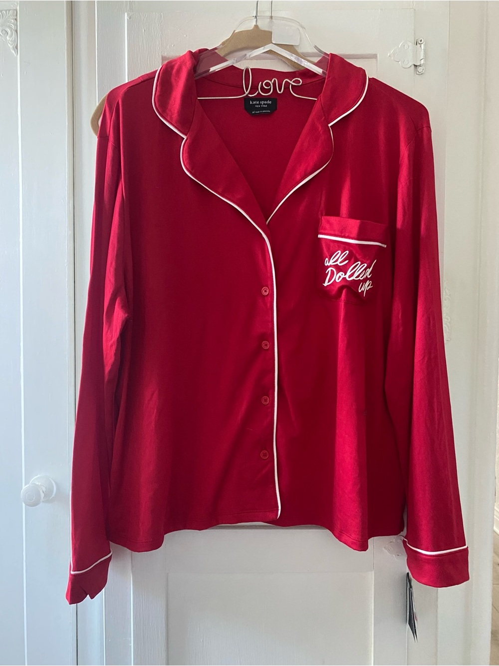 kate spade Red 'All Dolled Up' Piped Pajama Top NWT adorable